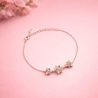 Silver Floral Charm Bracelet