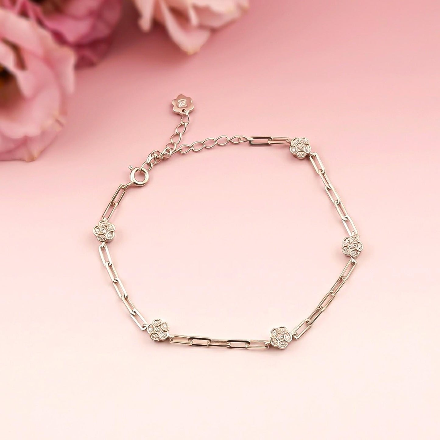 Silver Floral Link Bracelet