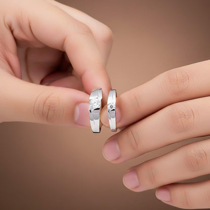 Silver Classic Solitaire Couple Ring Bands