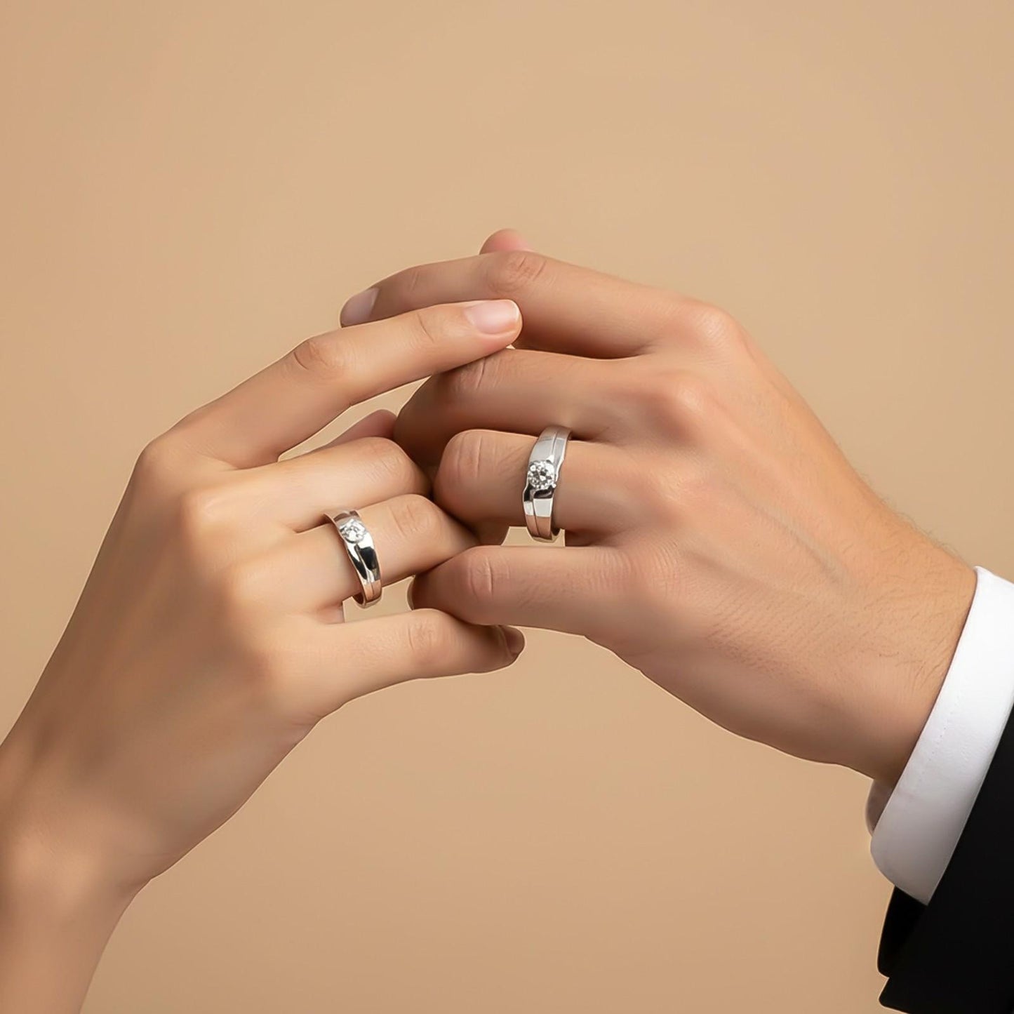 Silver Classic Solitaire Couple Ring Bands