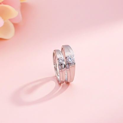 Silver Classic Solitaire Couple Ring Bands