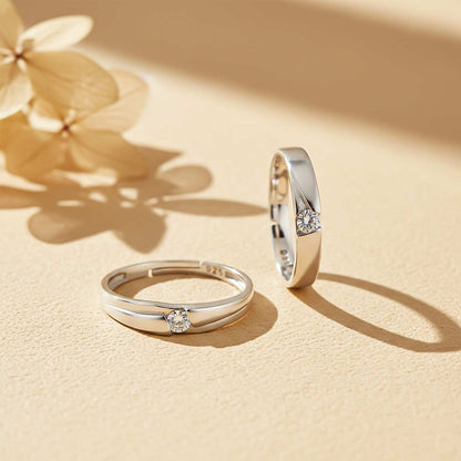 Silver Classic Solitaire Couple Ring Bands
