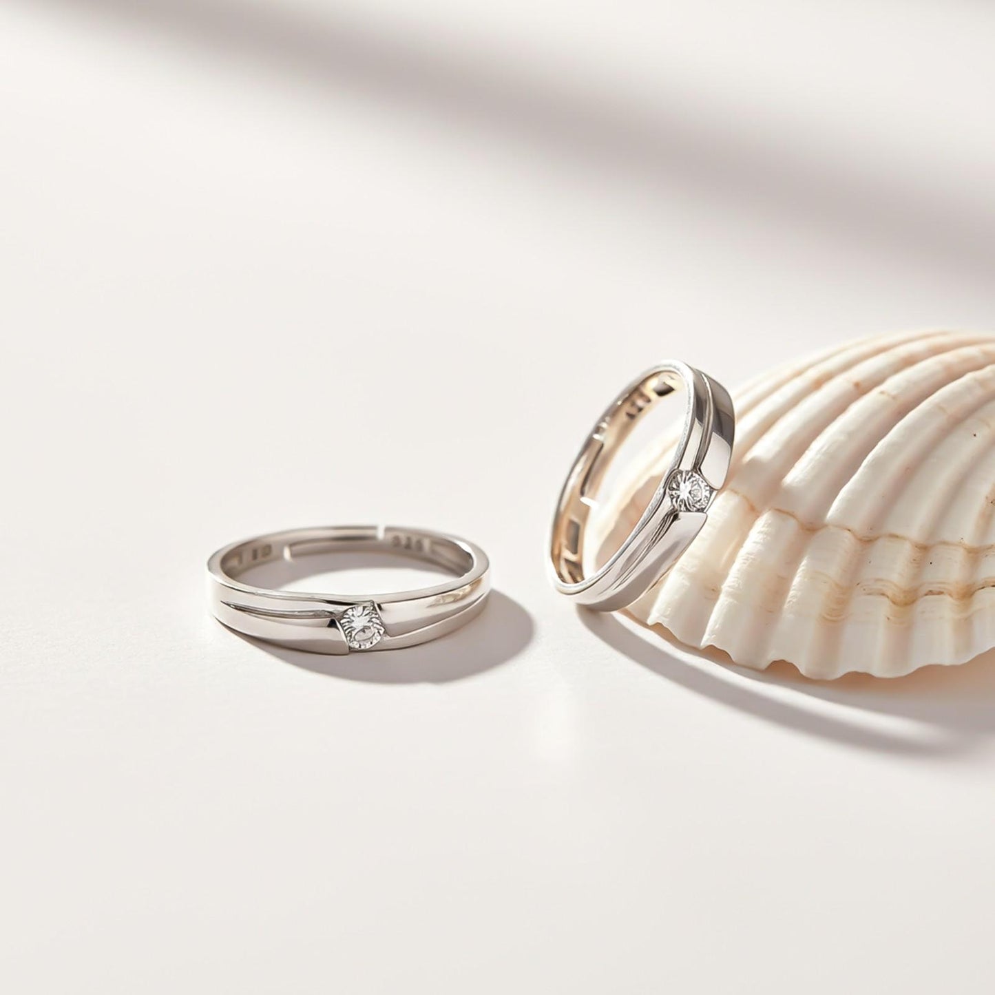 Silver Classic Solitaire Couple Ring Bands