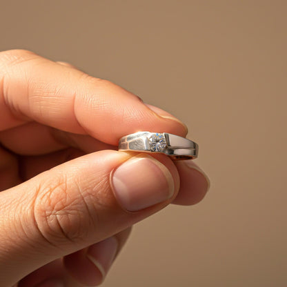Silver Classic Solitaire Men's Ring