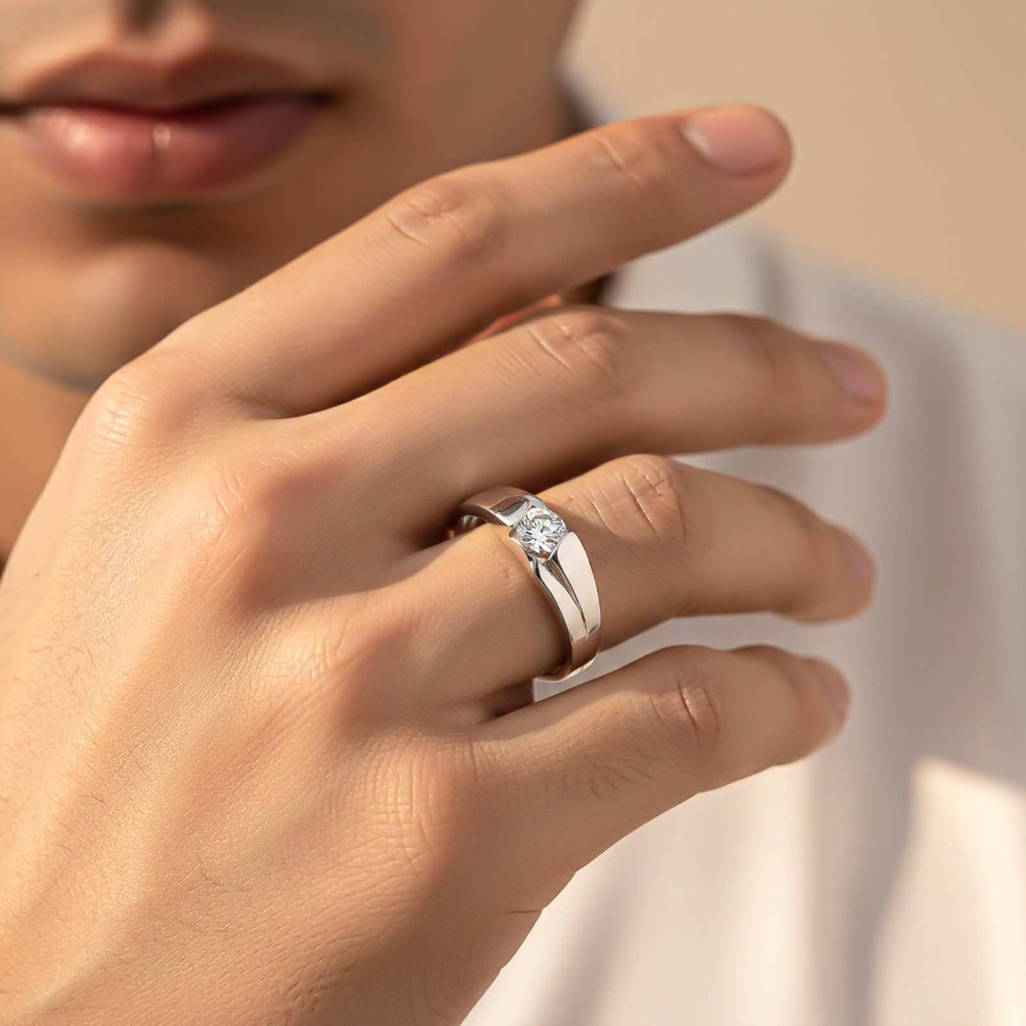 Silver Classic Solitaire Men's Ring