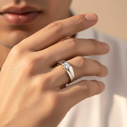 Silver Classic Solitaire Men's Ring