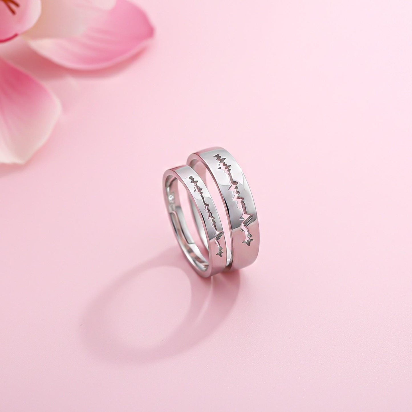 Silver Heart Beat Couple Bands