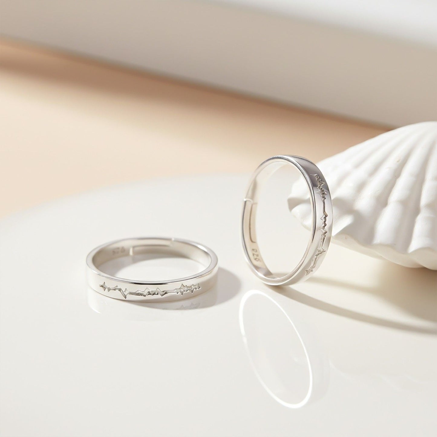 Silver Heart Beat Couple Bands