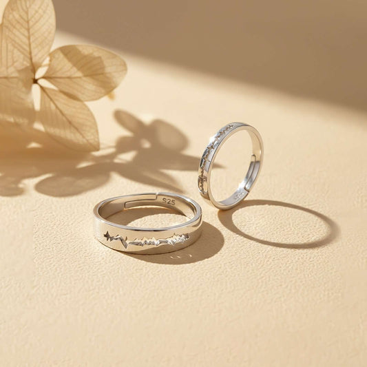 Silver Heart Beat Couple Bands