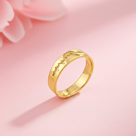 Golden Heart Beat Men's Band Ring