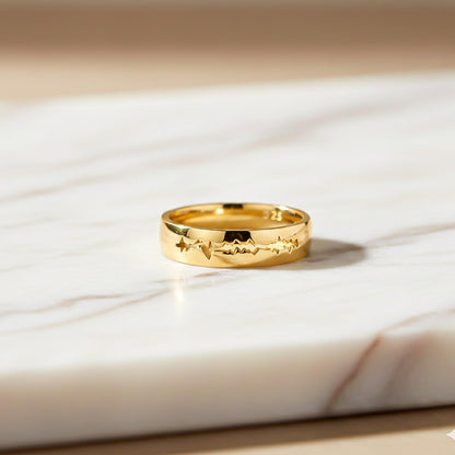 Golden Heart Beat Men's Band Ring