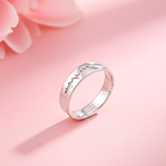 Silver Heart Beat Men's Band Ring