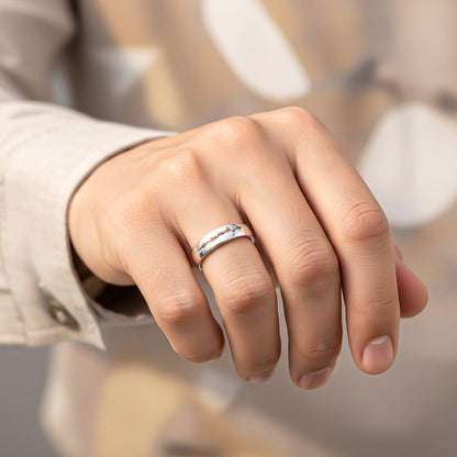 Silver Heart Beat Men's Band Ring
