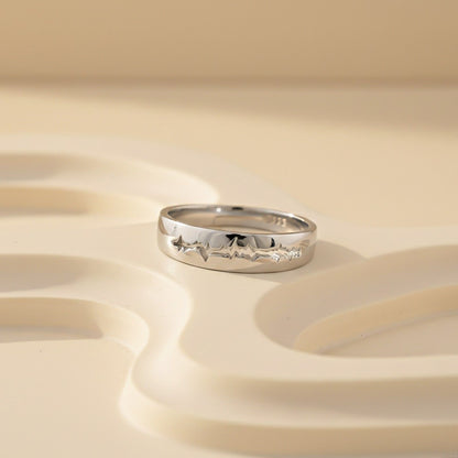 Silver Heart Beat Men's Band Ring