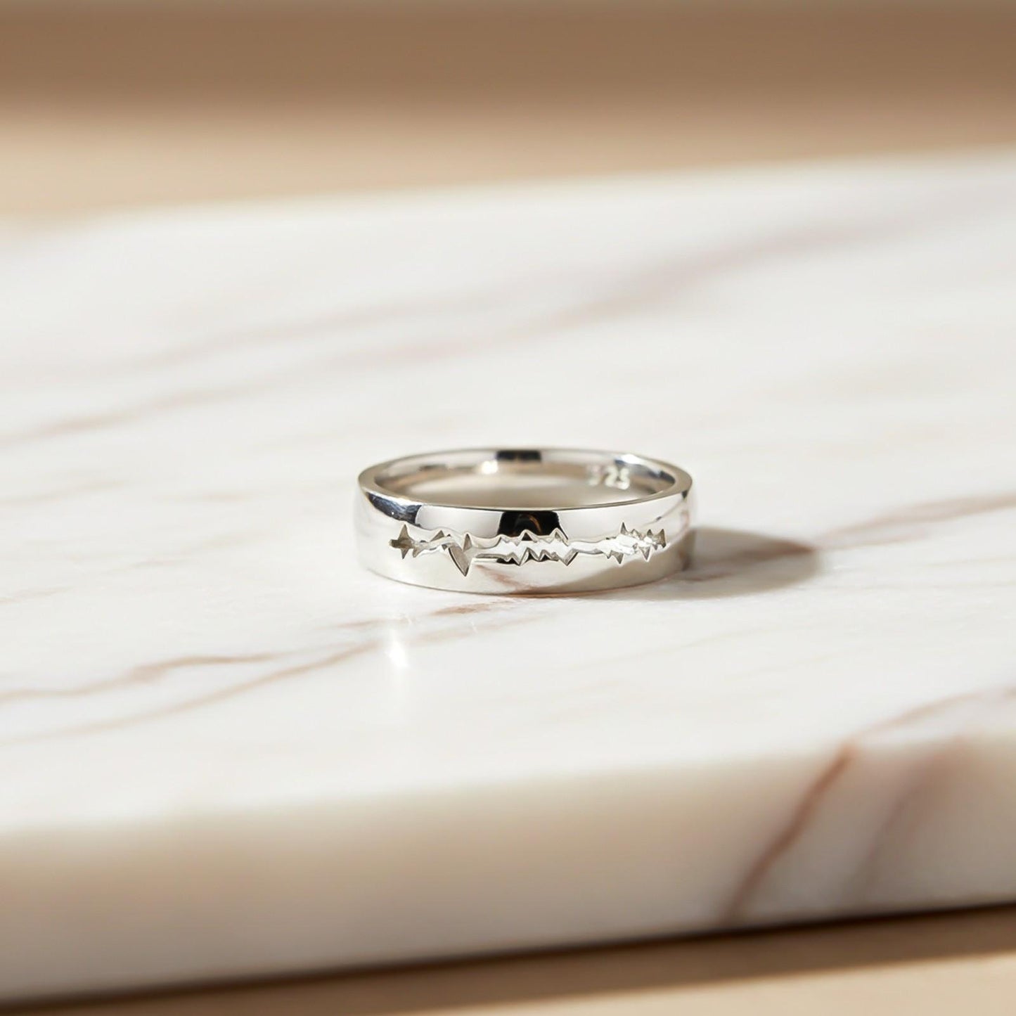 Silver Heart Beat Men's Band Ring
