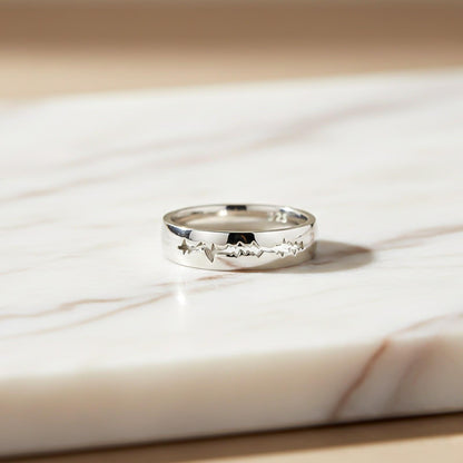 Silver Heart Beat Men's Band Ring