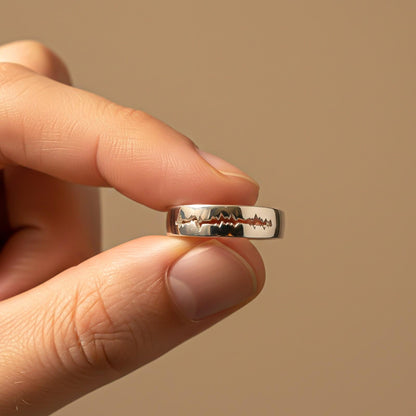 Silver Heart Beat Men's Band Ring