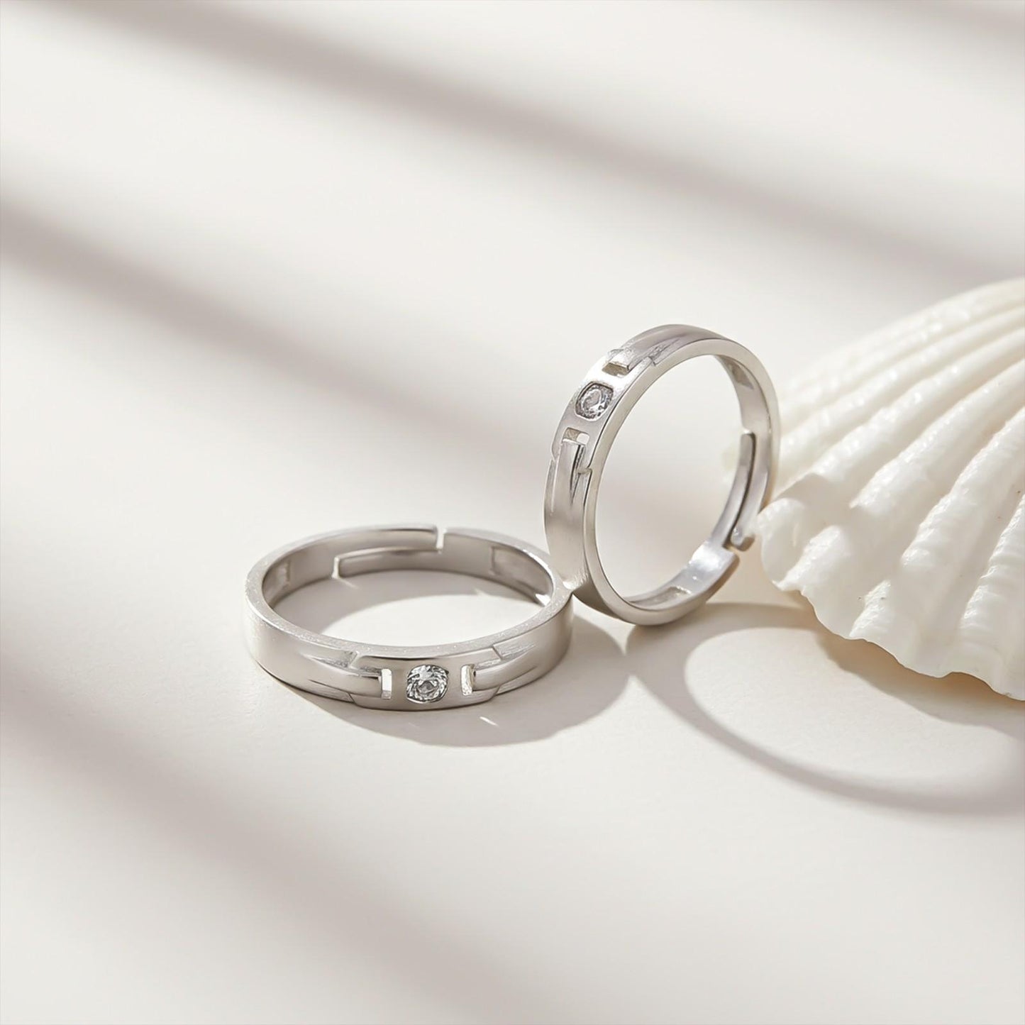 Silver Minimal Solitaire Couple Bands