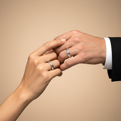 Silver Minimal Solitaire Couple Bands