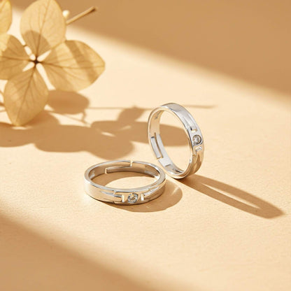 Silver Minimal Solitaire Couple Bands