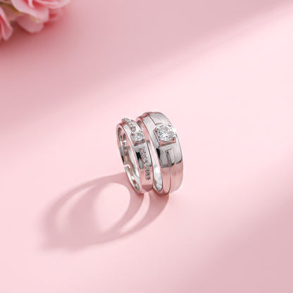 Silver Cubic Zirconia Solitaire Princess Couple Bands
