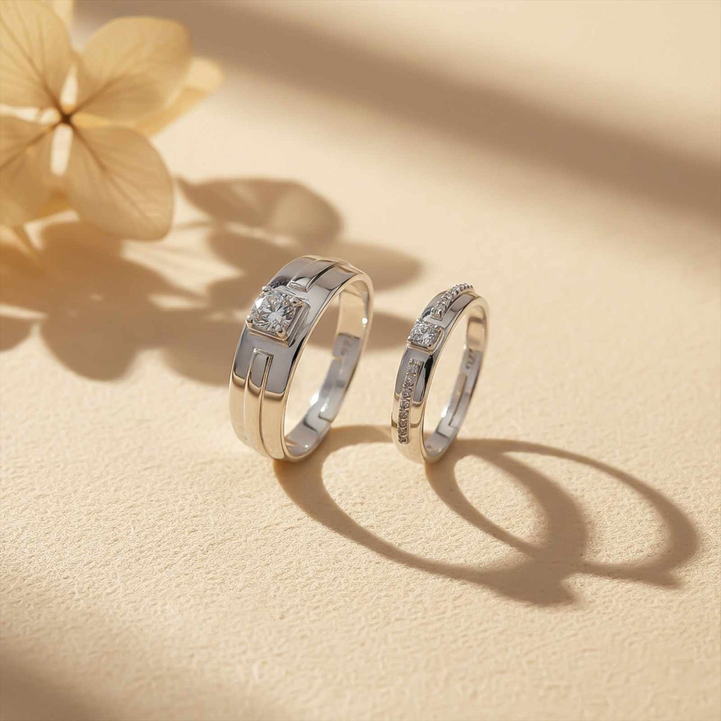 Silver Cubic Zirconia Solitaire Princess Couple Bands