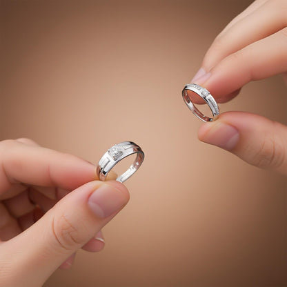 Silver Cubic Zirconia Solitaire Princess Couple Bands