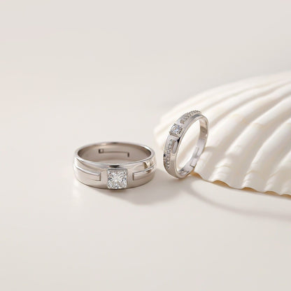 Silver Cubic Zirconia Solitaire Princess Couple Bands