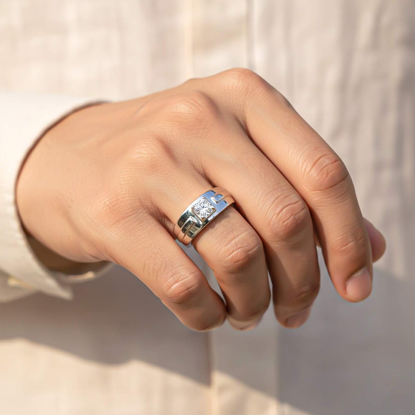 Silver Solitaire Prince Band Ring