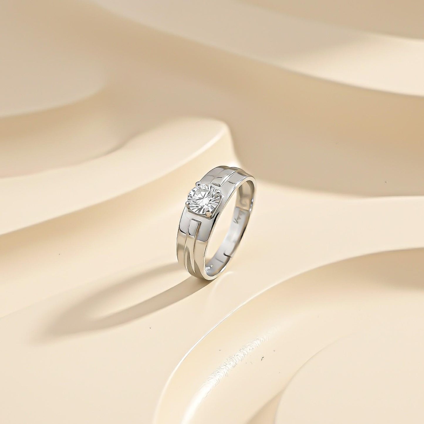 Silver Solitaire Prince Band Ring