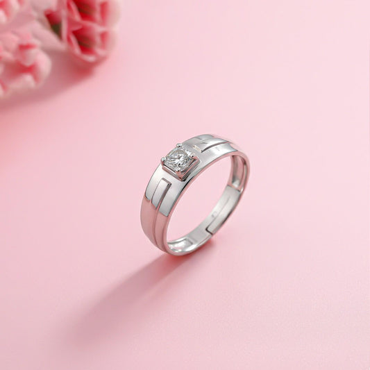 Silver Solitaire Prince Band Ring