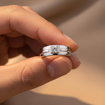 Silver Solitaire Prince Band Ring