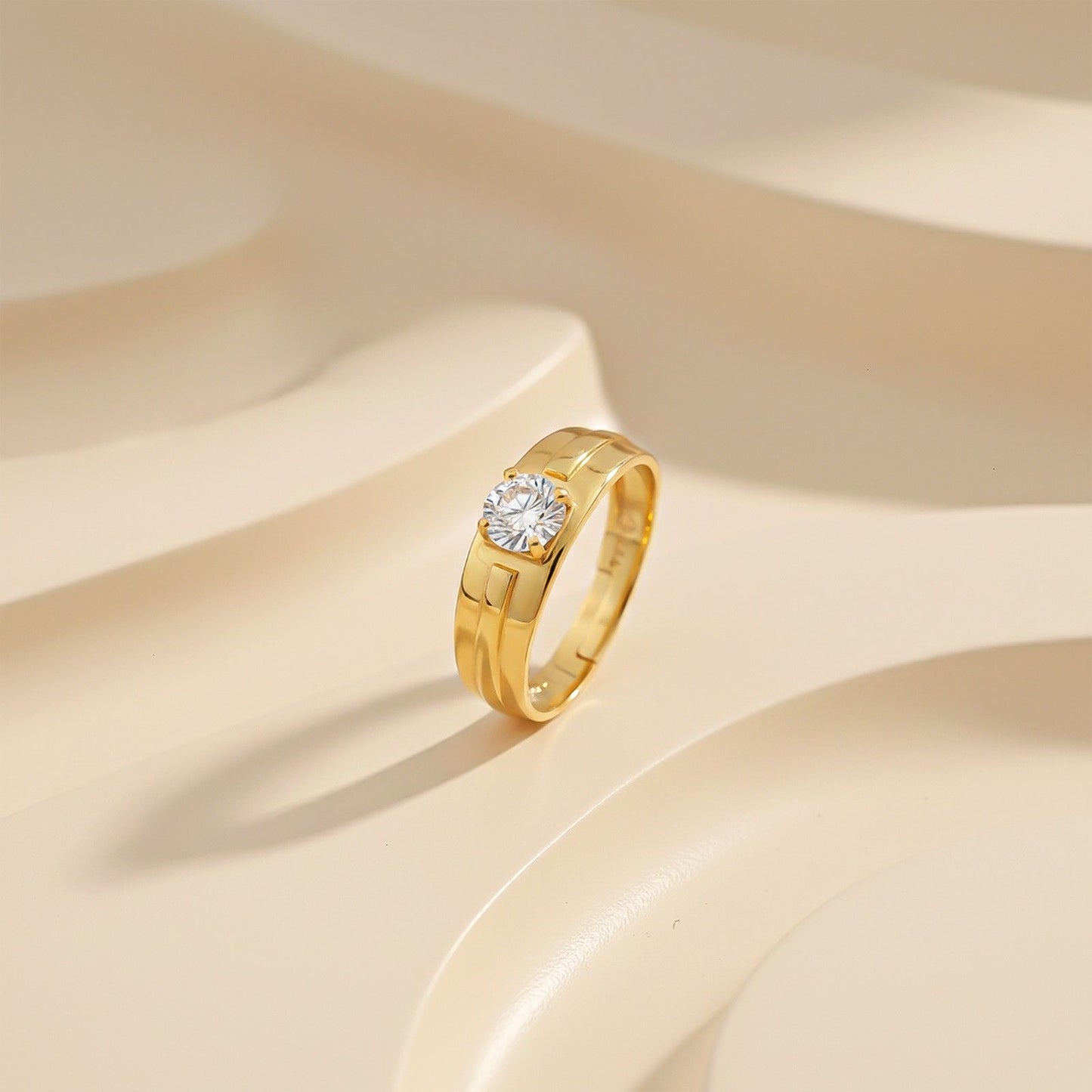 Golden Solitaire Prince Band Ring