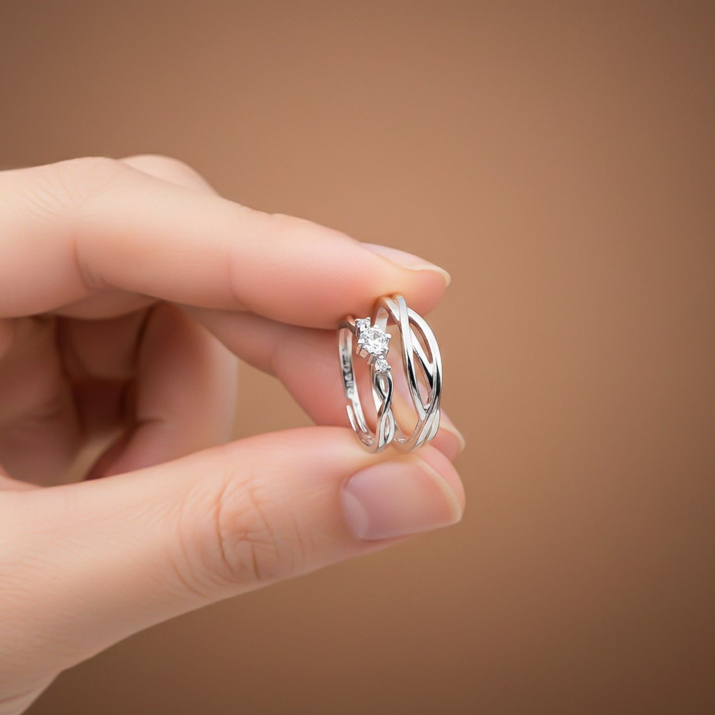 Silver Wave Love Couple Rings