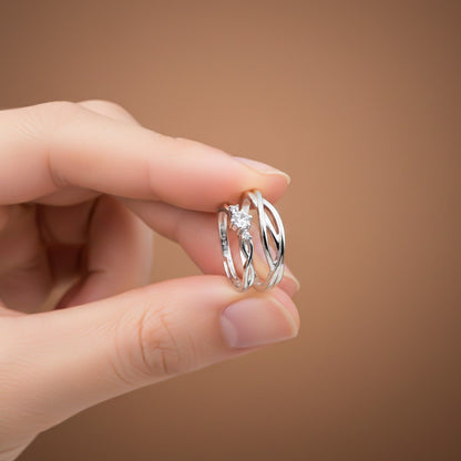 Silver Wave Love Couple Rings