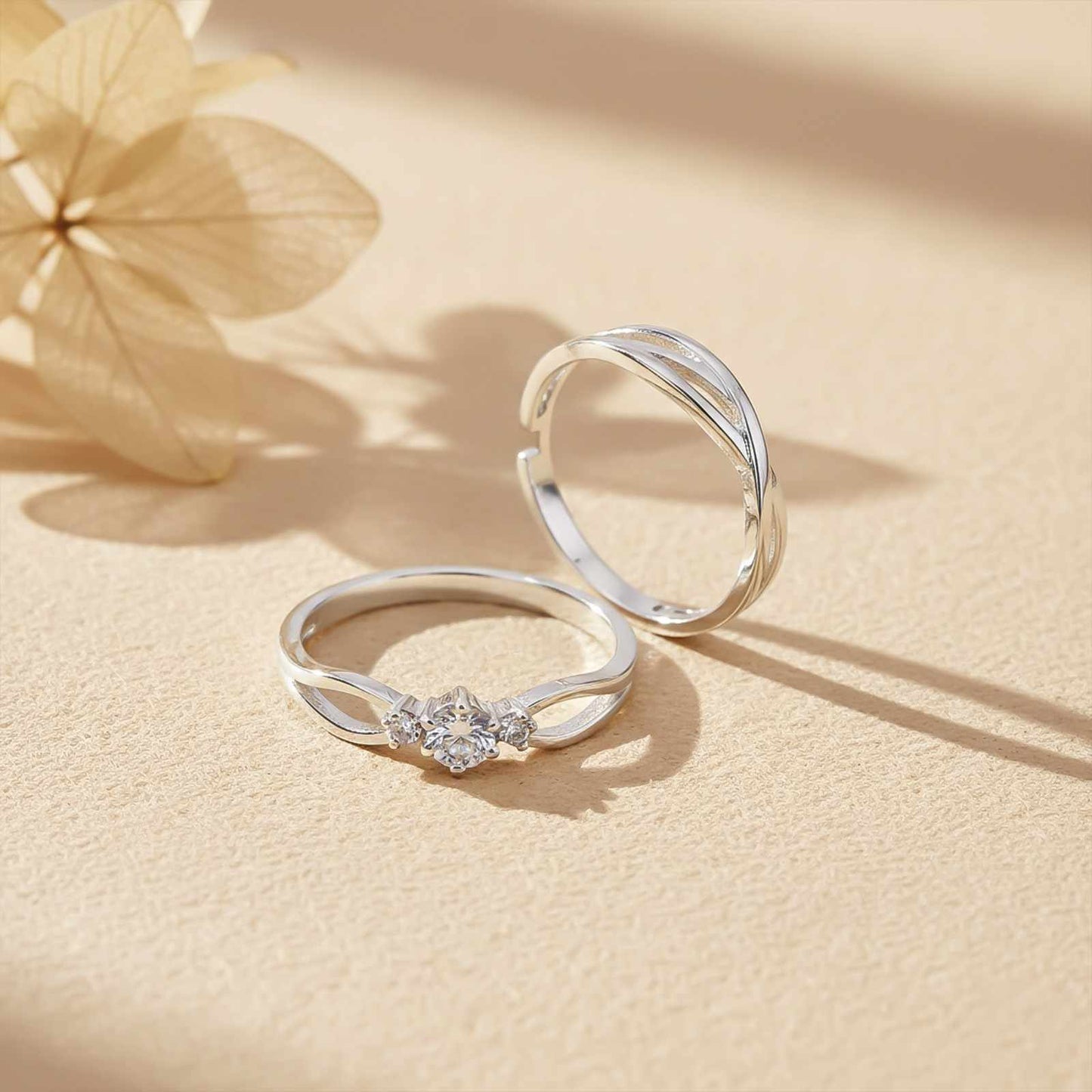 Silver Wave Love Couple Rings