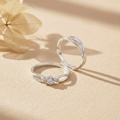 Silver Wave Love Couple Rings