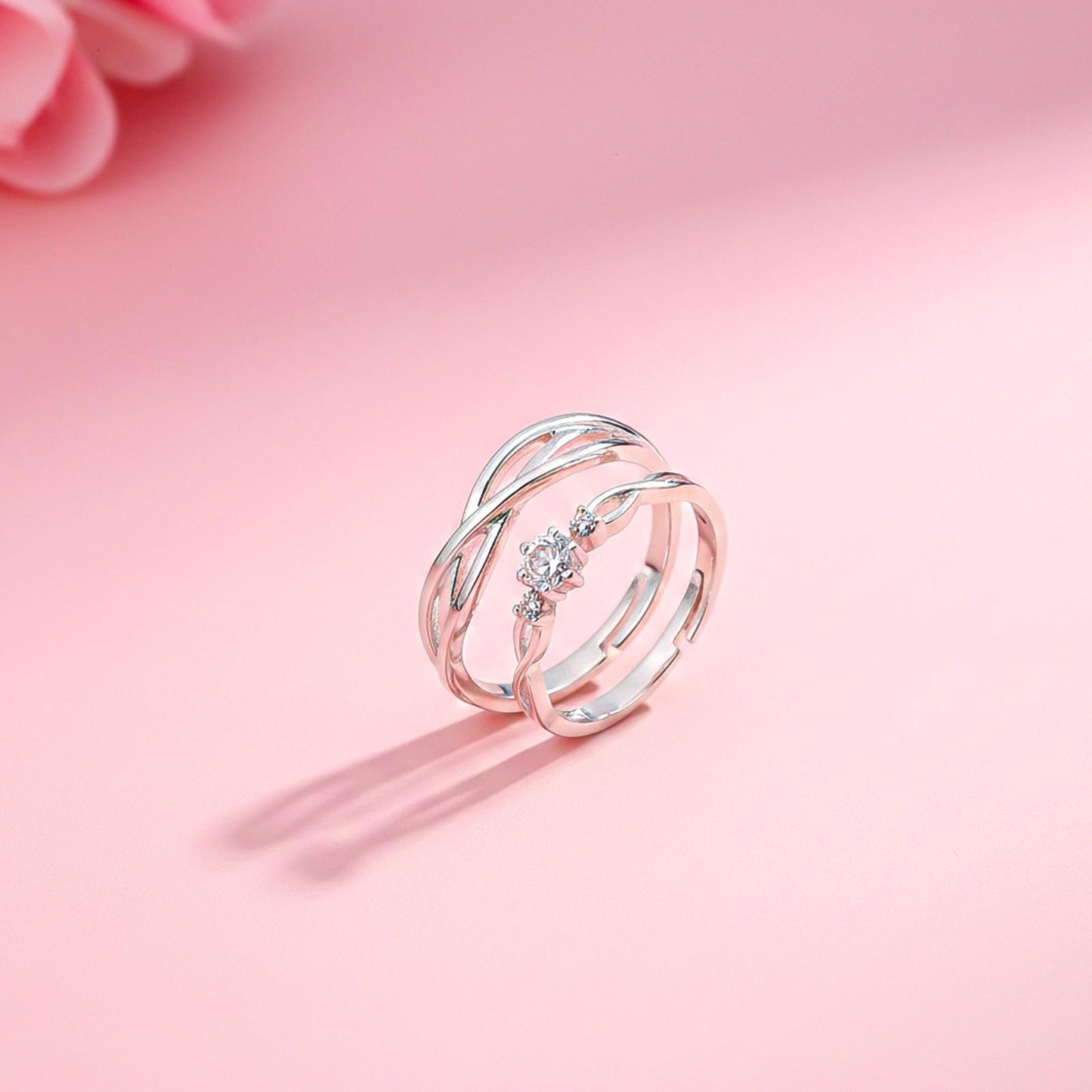 Silver Wave Love Couple Rings