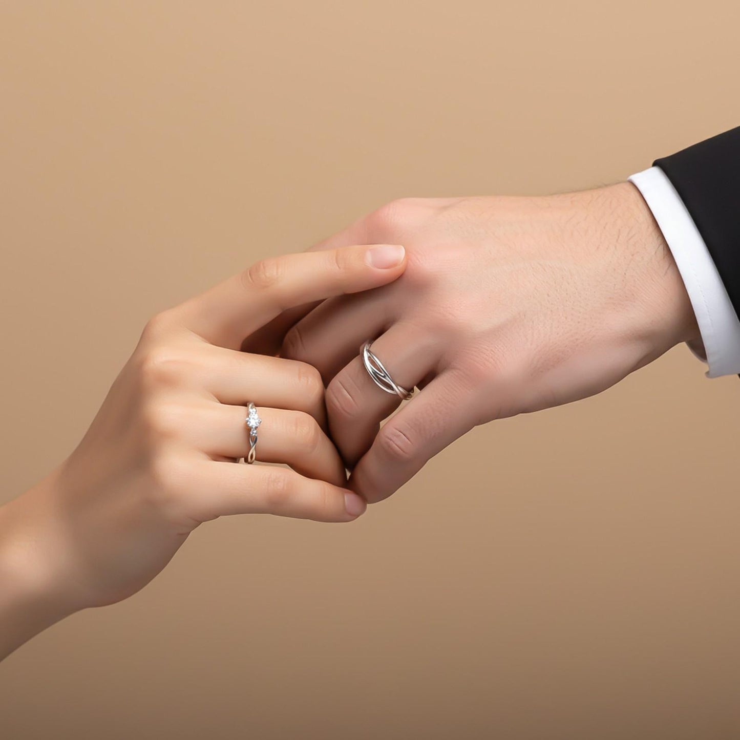 Silver Wave Love Couple Rings