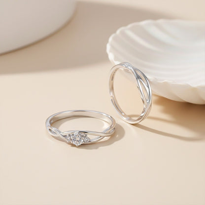 Silver Wave Love Couple Rings