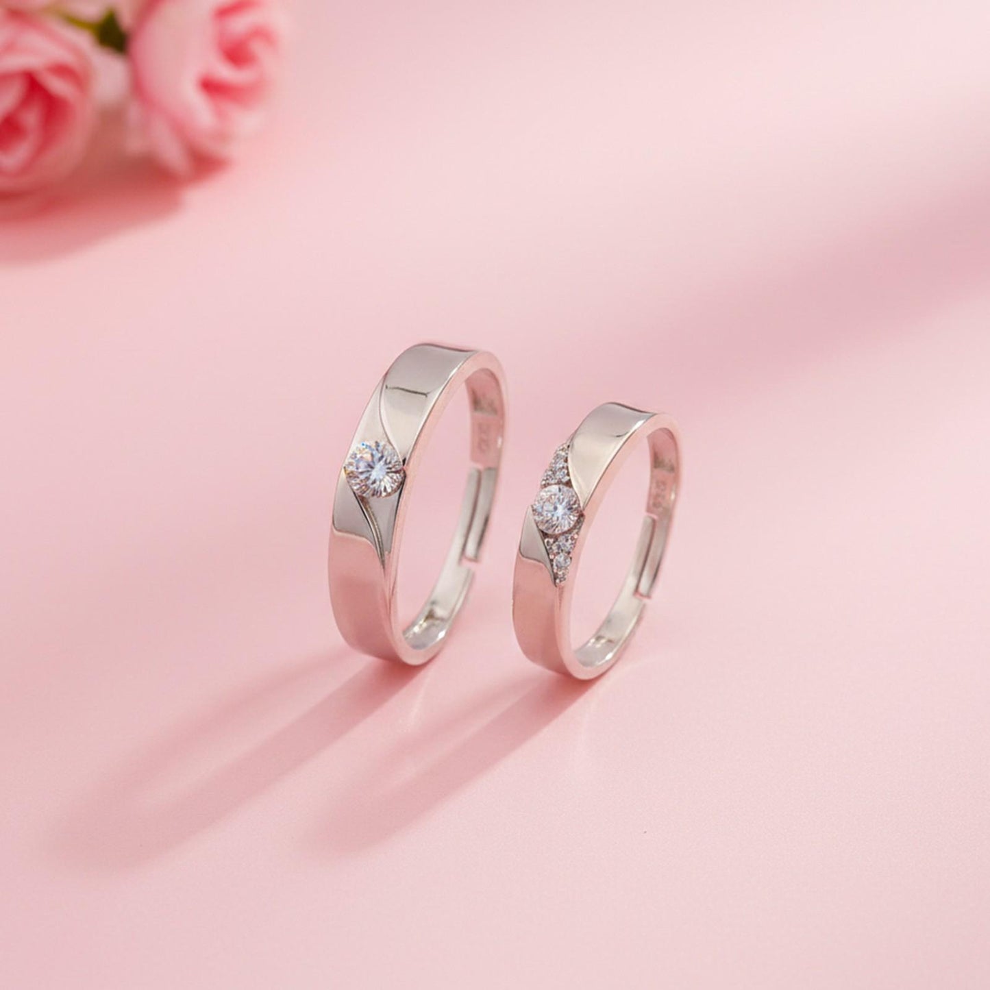 Silver Criss Cross Theme Couple Bands