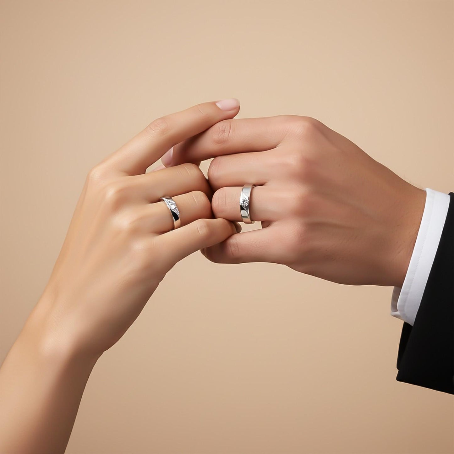 Silver Criss Cross Theme Couple Bands