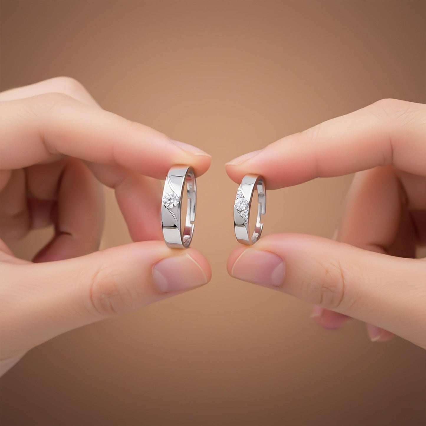 Silver Criss Cross Theme Couple Bands