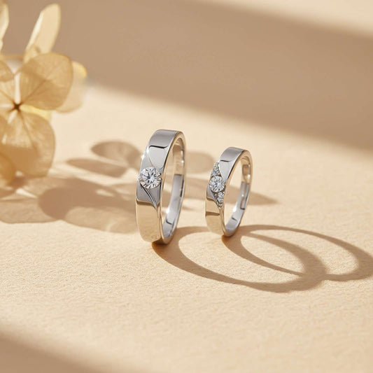 Silver Criss Cross Theme Couple Bands