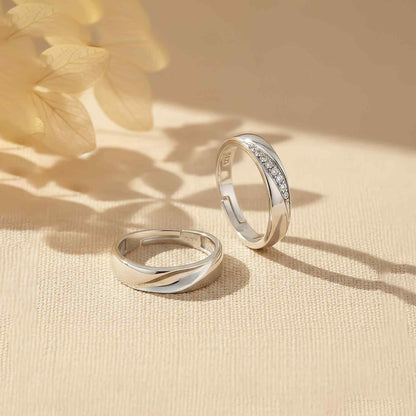 Silver Sparkling Love Couple Bands
