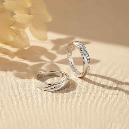 Silver Sparkling Love Couple Bands