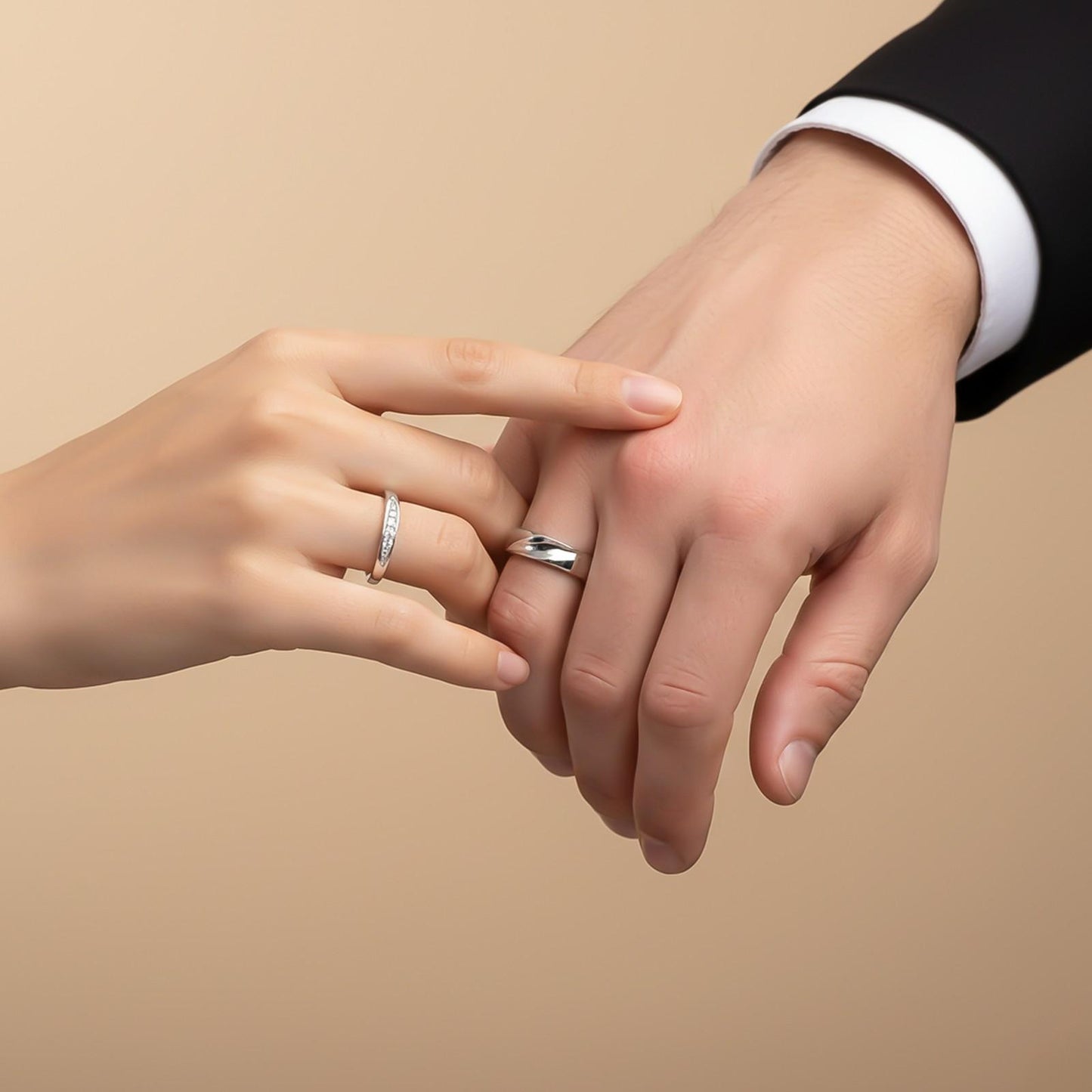 Silver Sparkling Love Couple Bands