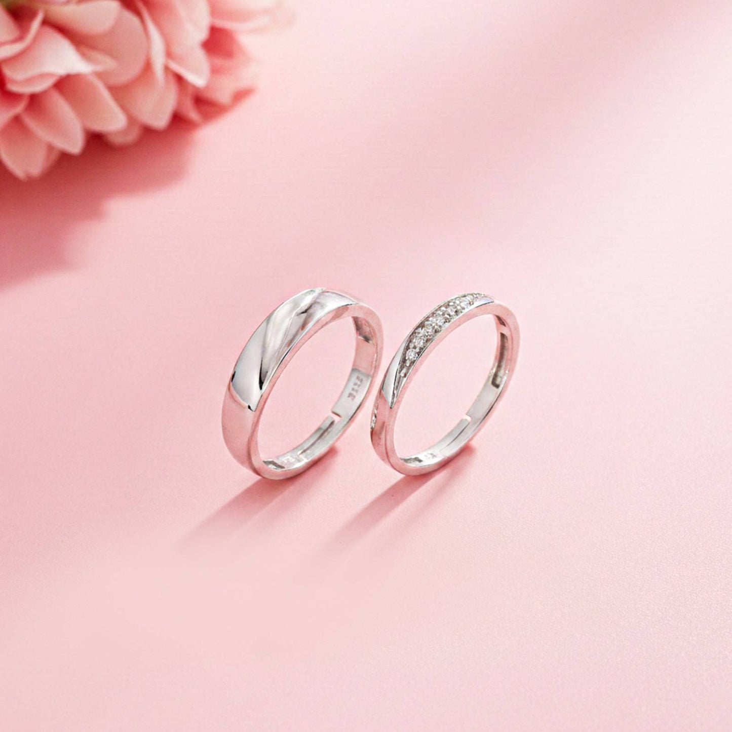 Silver Sparkling Love Couple Bands
