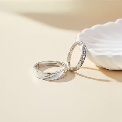 Silver Sparkling Love Couple Bands
