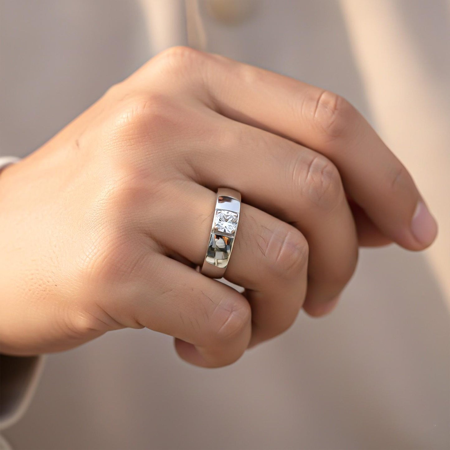 Silver Solitaire Classic Love Ring for Boys